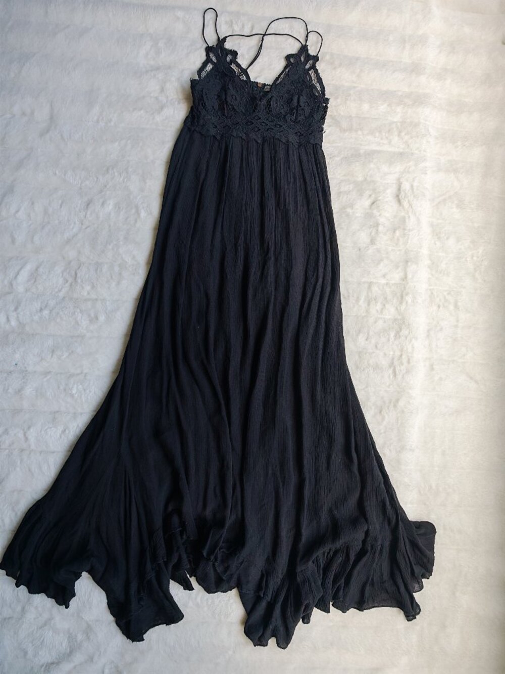 Free People Adella Maxi Slip Dress Black Lace Boho Festival Maxi Size M - Picture 4 of 14